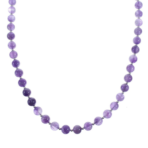 Native American Amethyst Bead Sterling Silver Necklace AX128213